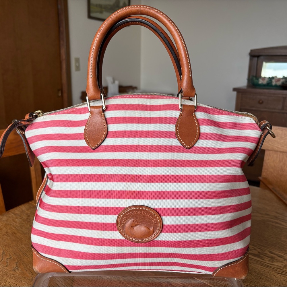 Dooney Bourke Sullivan Red White Striped Zip Satchel Shoulder Bag